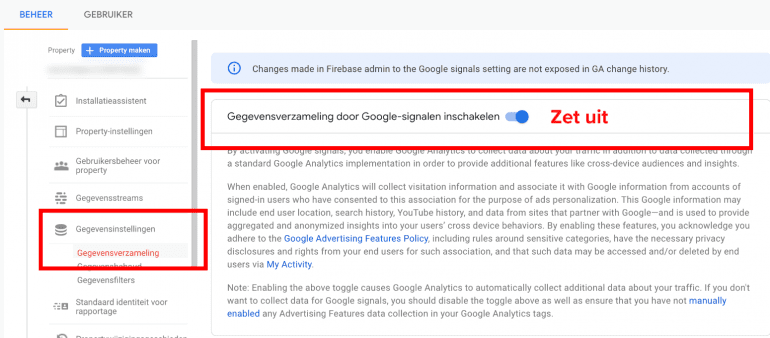 Screenshot: Gegevensverzameling door Google-signalen