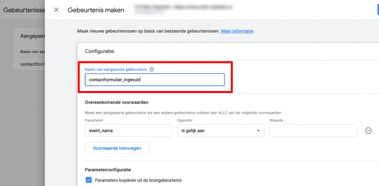 Screenshot: Gebeurtenisnaam kiezen