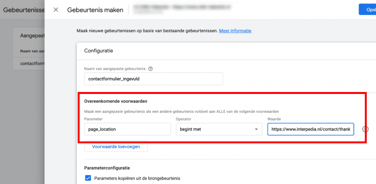Screenshot: Bedankpagina instellen in GA4