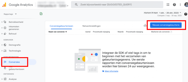 Screenshot: Nieuwe conversie aanmaken in GA4