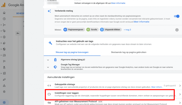 Screenshot: Meer instellingen voor taggen