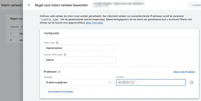 Screenshot: Intern verkeer filteren in GA4
