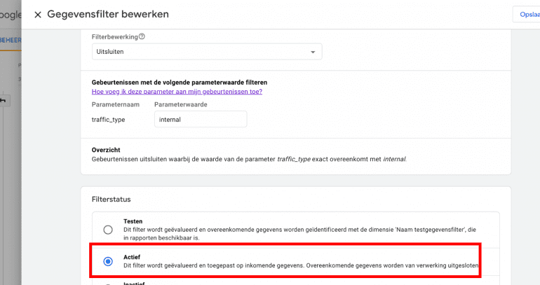 Screenshot: Intern verkeer filteren activeren