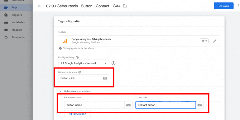 Screenshot: Geef de gebeurtenisnaam op