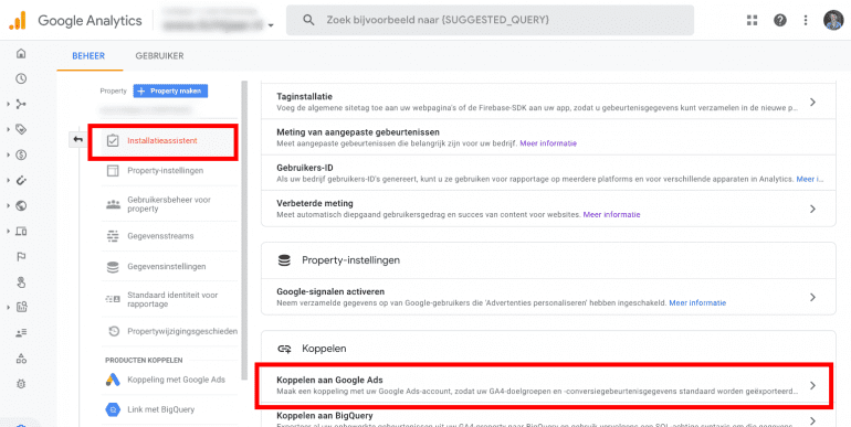 Screenshot: Screenshot: GA4 property koppelen aan Google Ads