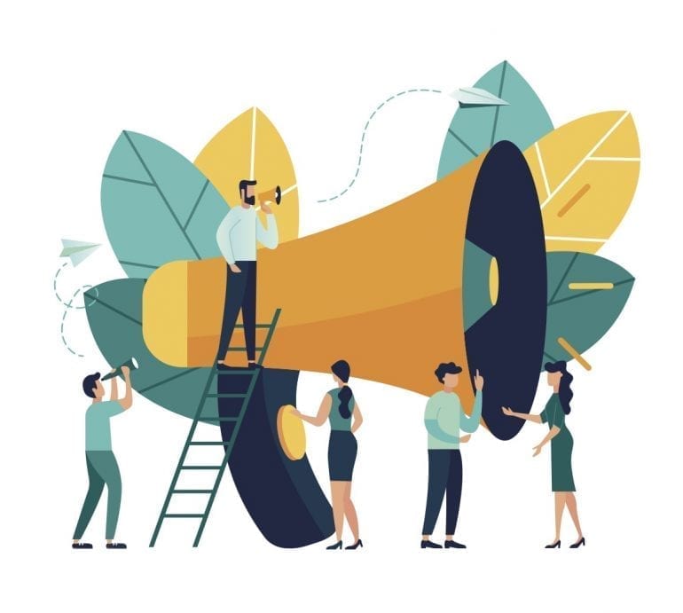 Afbeelding ter illustratie, mensen met een megafoon