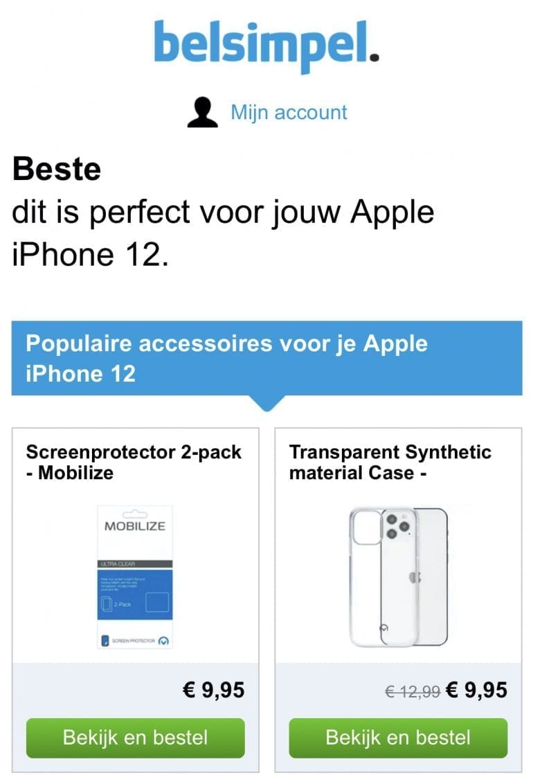 Belsimpel up en cross-sell voorbeeld