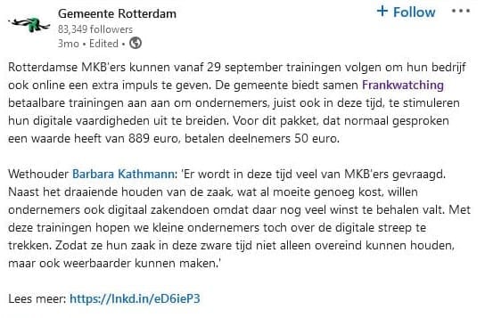 LinkedIn-post Gemeente Rotterdam