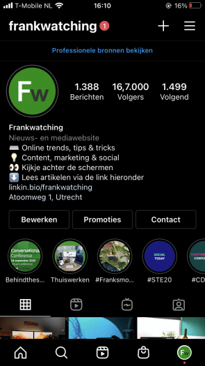 Frankwatching op Instagram