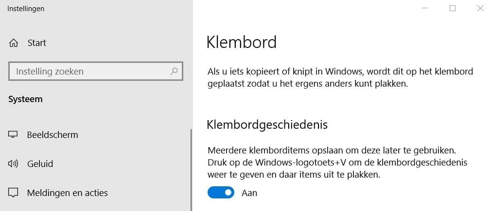 Een screenshot van de klembord-tool.