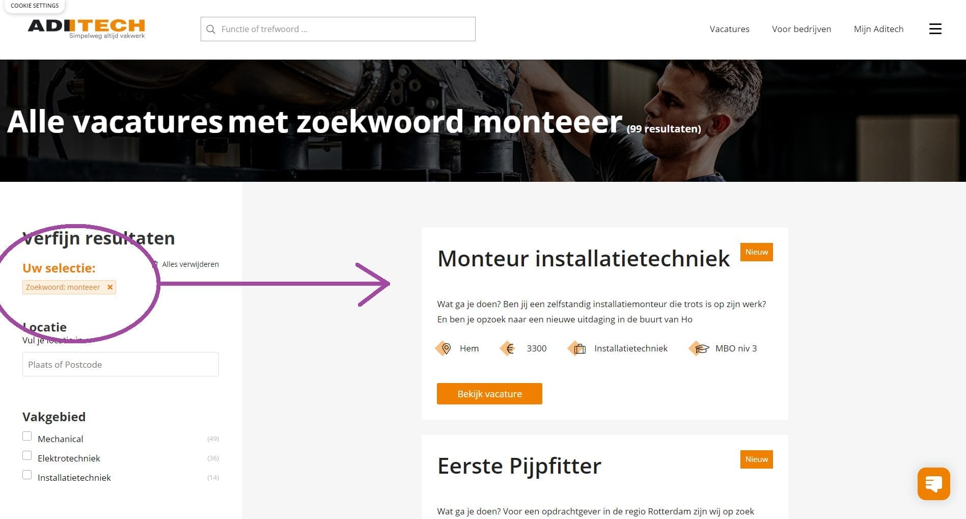 Voorbeeld van een vacature met Google Cloud Talent Solutions.