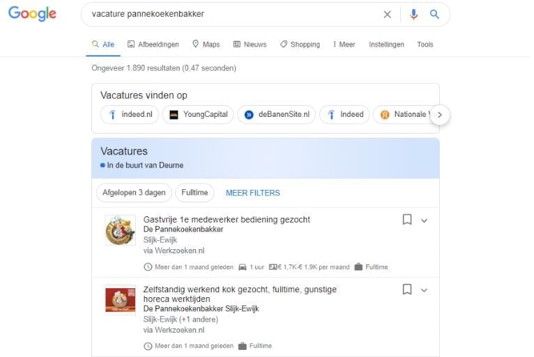 Google for jobs screenshot.