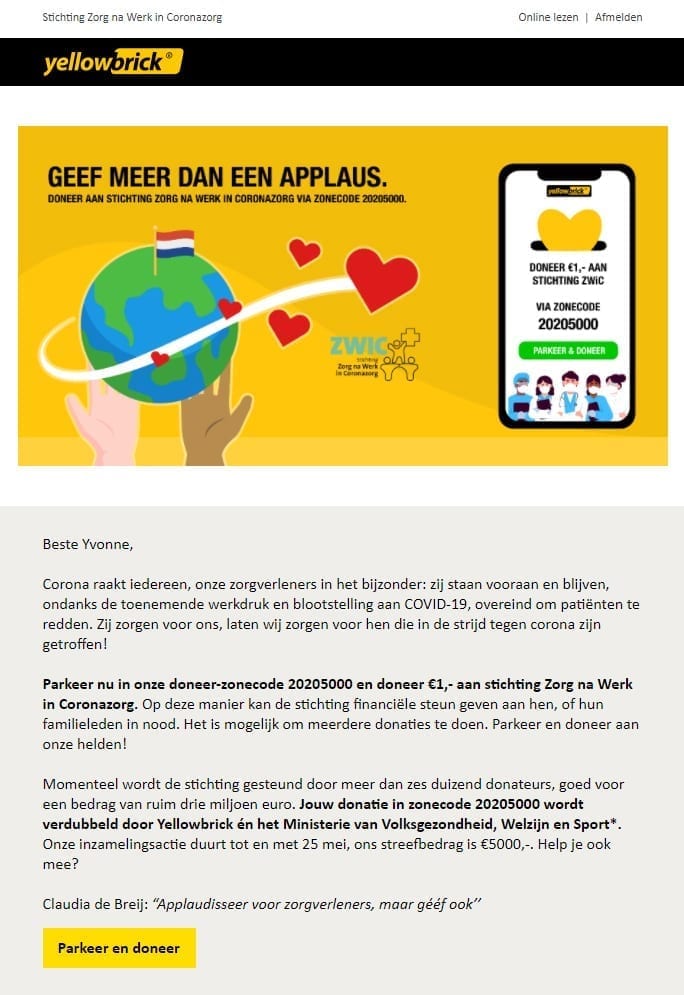 Voorbeeld van een persoonlijke e-mail voer de coronacrisis.