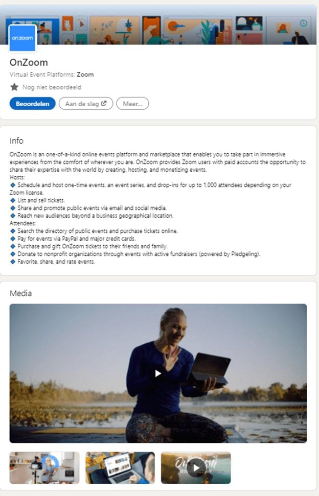 2e deel screenshot van de bedrijfspagina van Zoom.