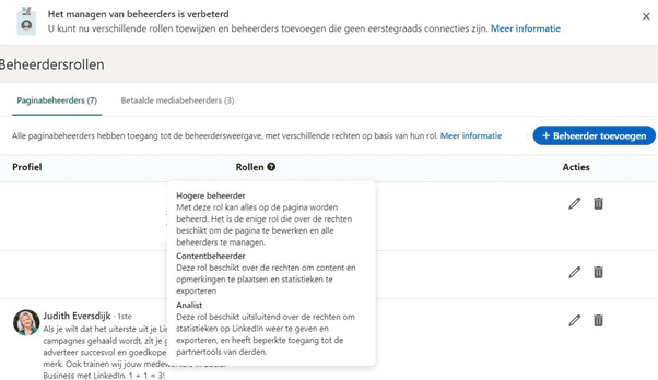 Nieuwe rollen voor de company page.