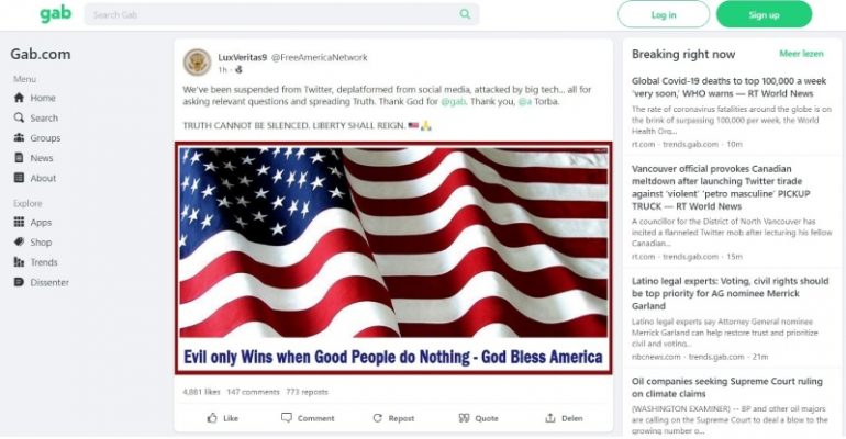 Screenshot van Gab.com
