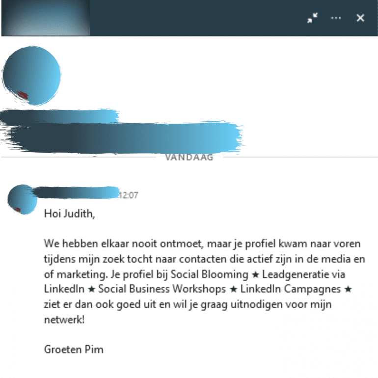 Een privébericht naar Judith.