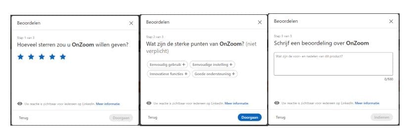 Beoordelingen op het LinkedIn-account van Zoom.