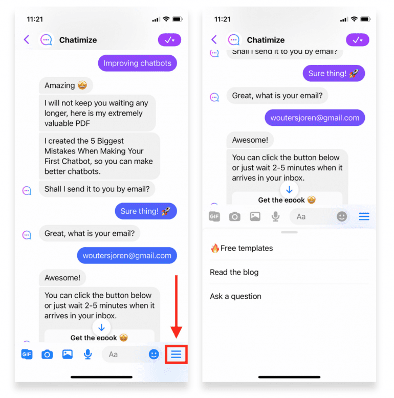 Persistent menu Messenger.
