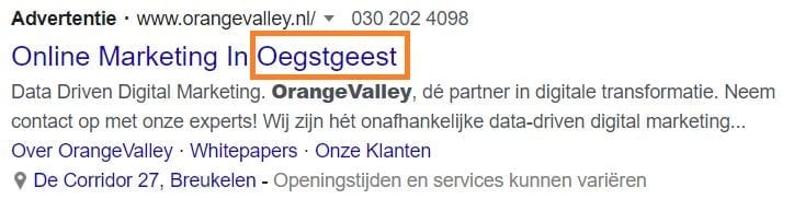 Screenshot locatie in Google Ads