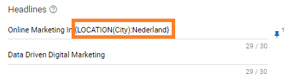 Screenshot locatie in Google Ads