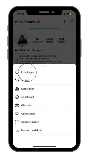 Screenshot Instellingen Instagram.
