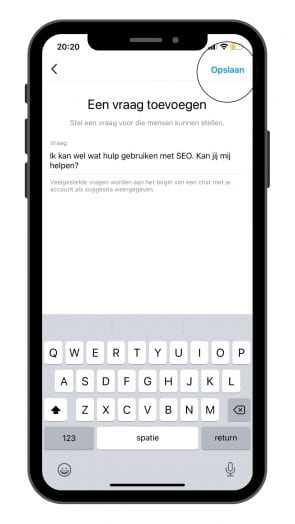 Een vraag toevoegen Instagram FAQ.