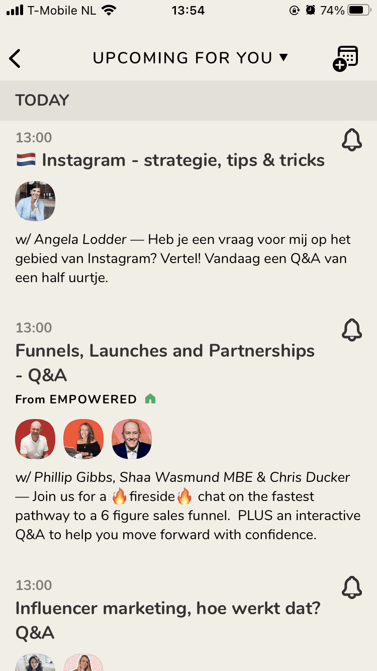 Screenshot van Clubhouse.