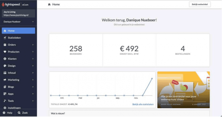 Het dashboard van Lightspeed.