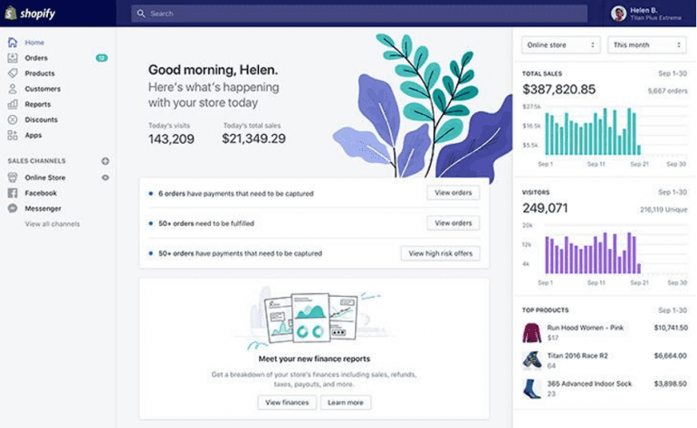 Screenshot van een Shopify-dashboard.