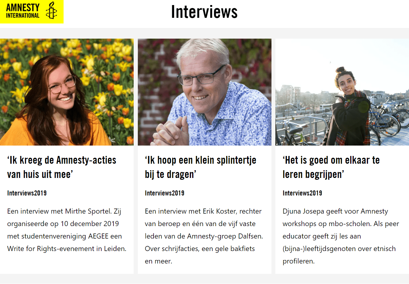 Interviews jaarverslag Amnesty International.
