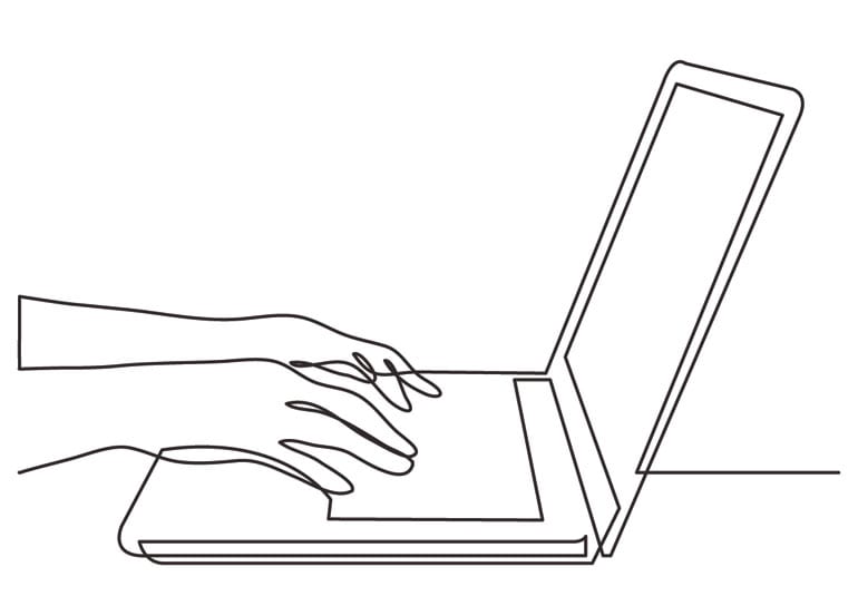 Lijntekening van een laptop.