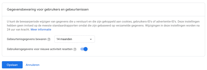 Gegevensbewaring GA4
