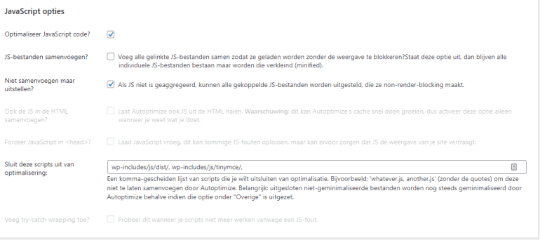 JavaScript opties.