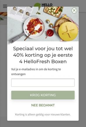 Call to action Hello Fresh
