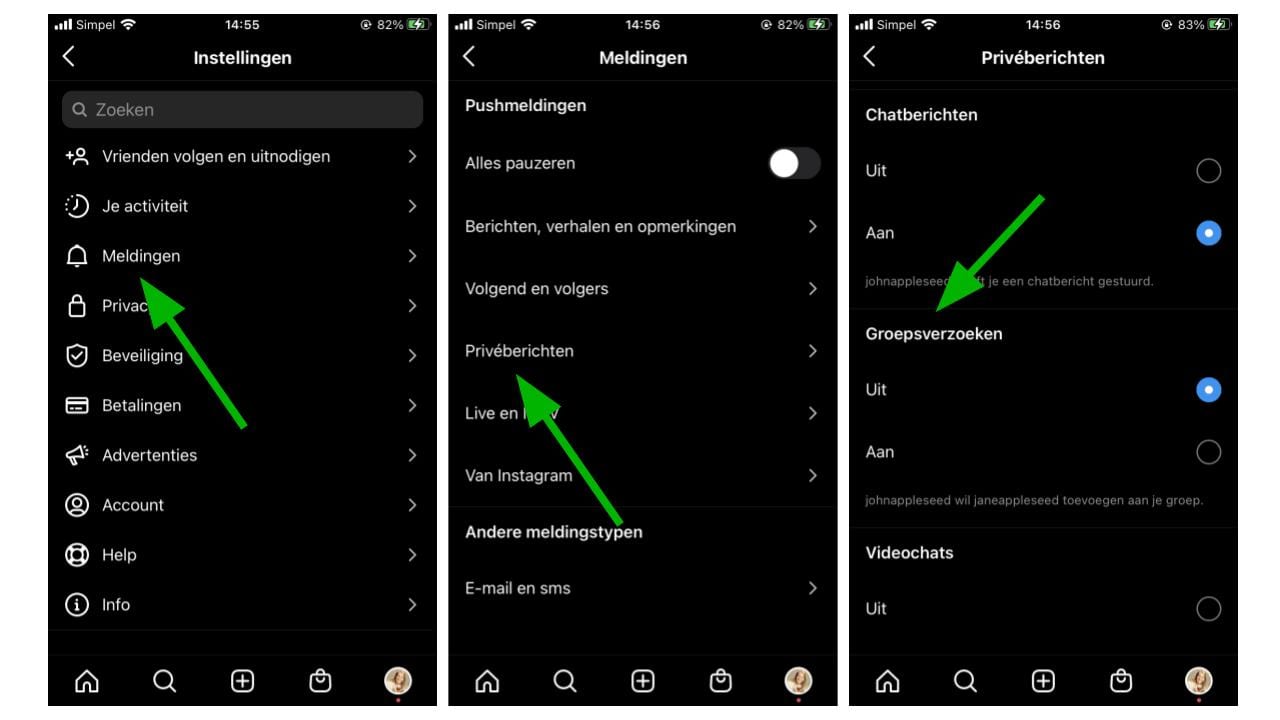 Instagram instellingen in je persoonlijke account.