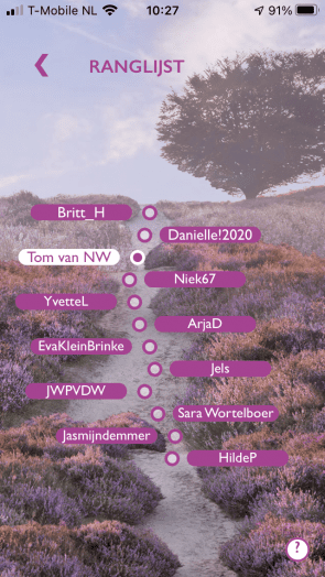 Screenshot van de ranglijst in Ommetje.