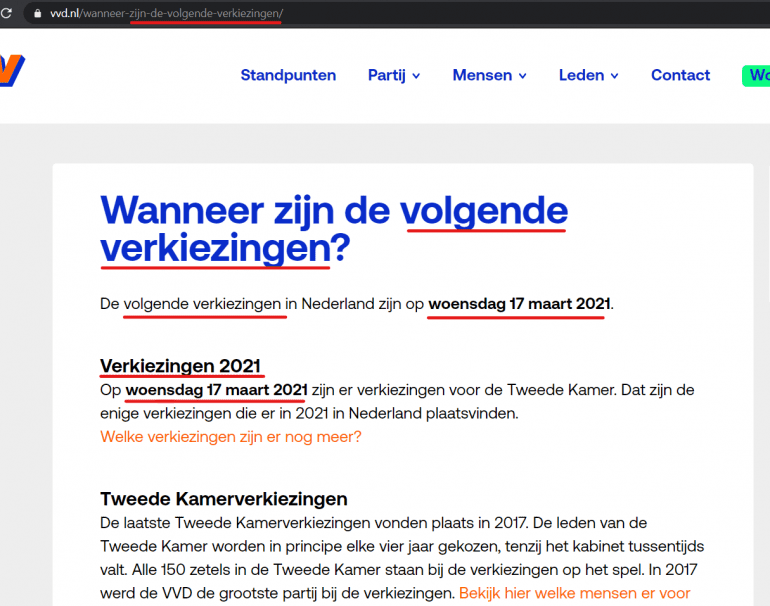 VVD heeft speciale pagina over volgende verkiezingen