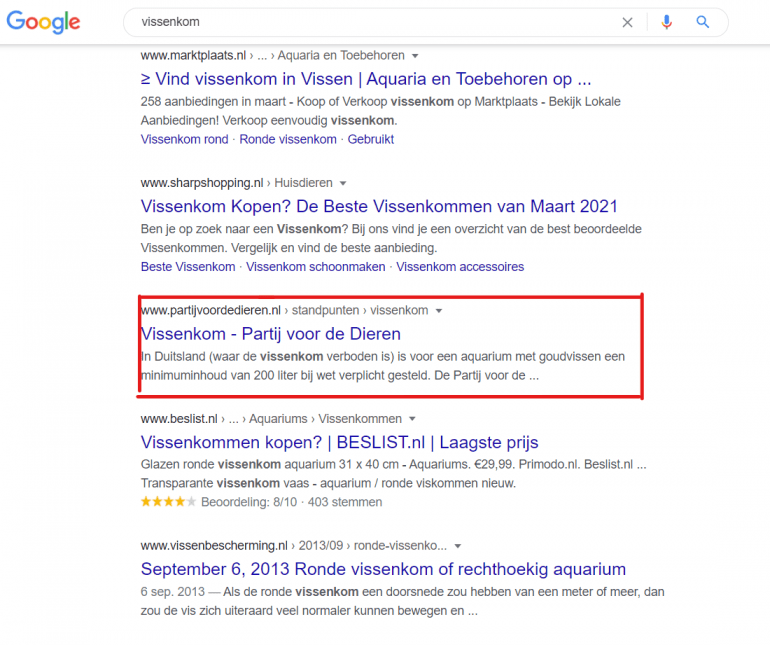 Partij van de Dieren rankt goed voor Vissenkom