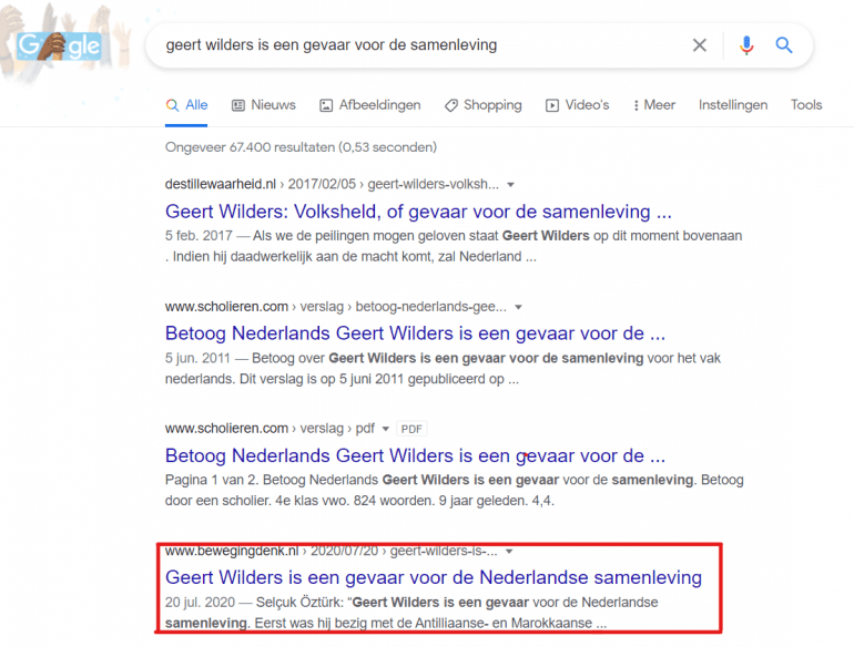 Denk rankt goed voor geert wilders, een van de politieke partijen.