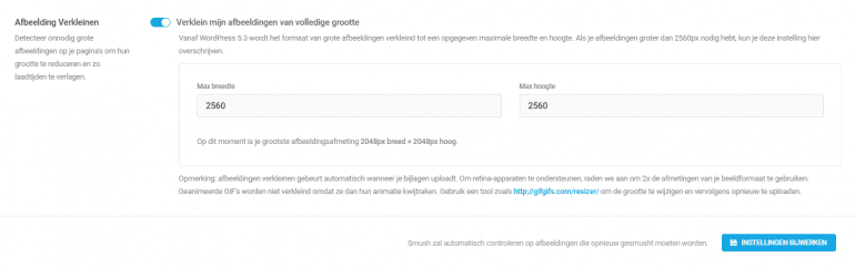 Instellingen in Smush.