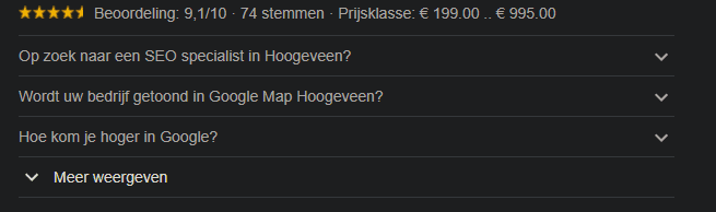 Uitgebreide zoekresultaten in Google.