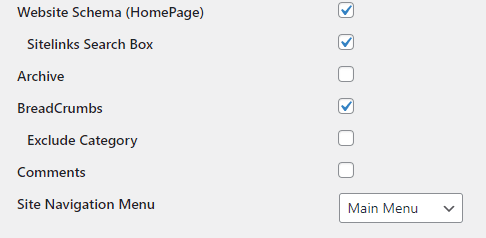 Screenshot met basisinstellingen van Schema & Structured Data plugin.