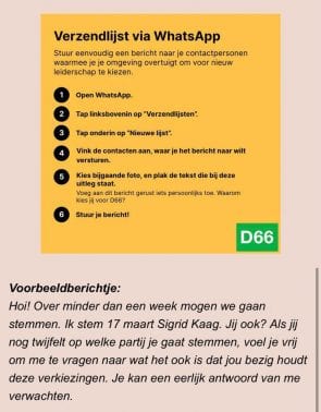 WhatsApp-verzendlijst van D66.