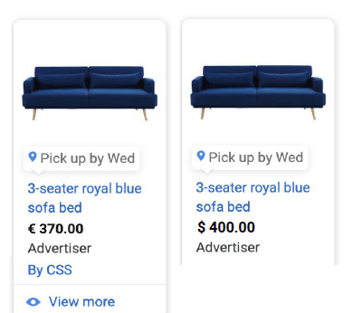 Voorbeeld Google Ads Pick-up Later in Google Shopping