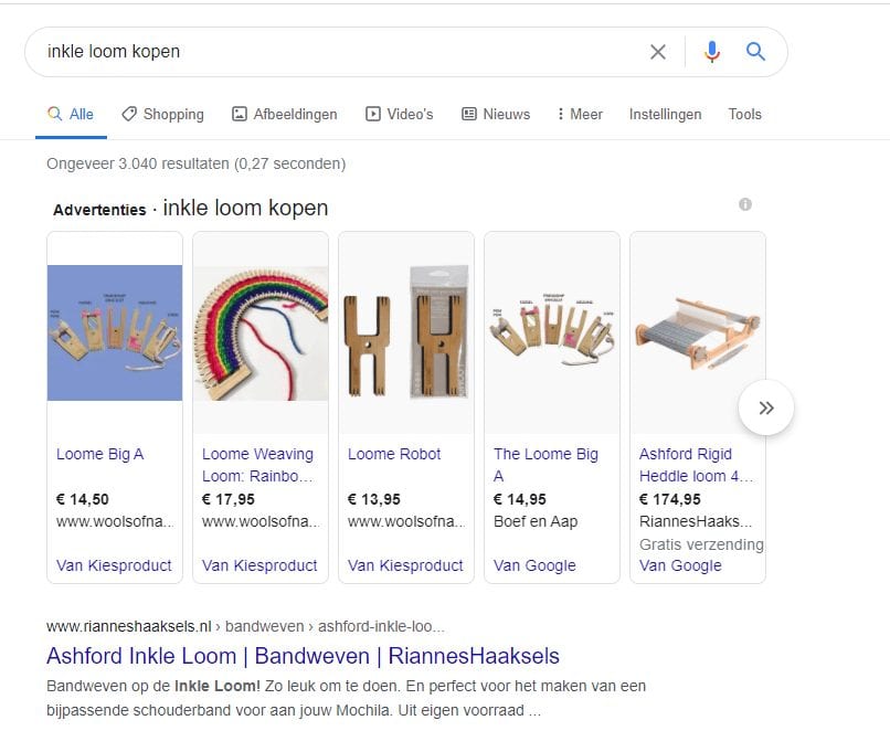Screenshot van de CTR van commerciële zoekopdrachten in Google.