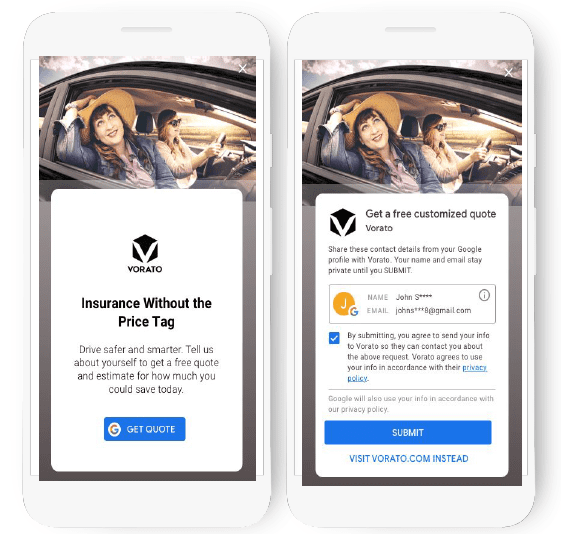 Voorbeeld Google Ads Lead-form via Google Display