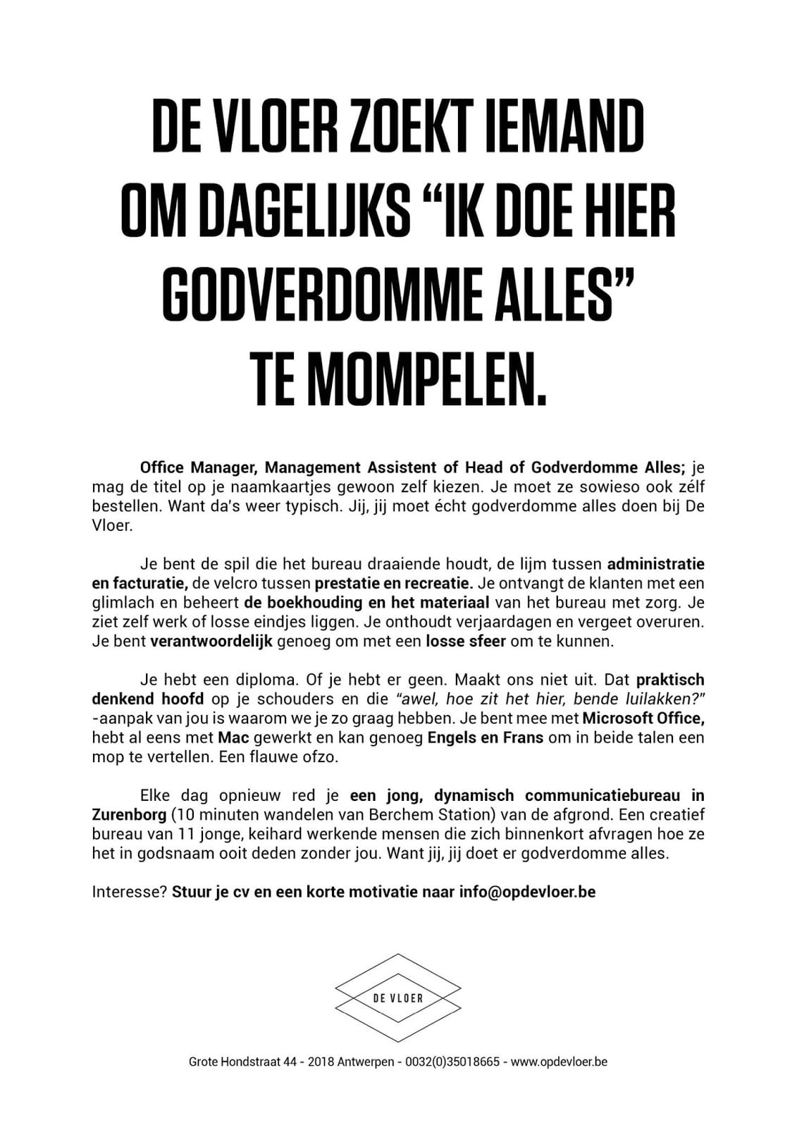 Voorbeeld van een grappige vacature.