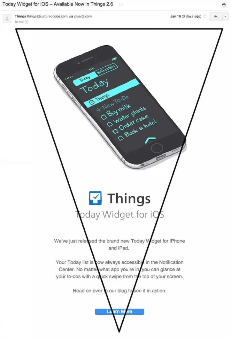 Voorbeeld van de ‘Inverted pyramid' e-mail. 