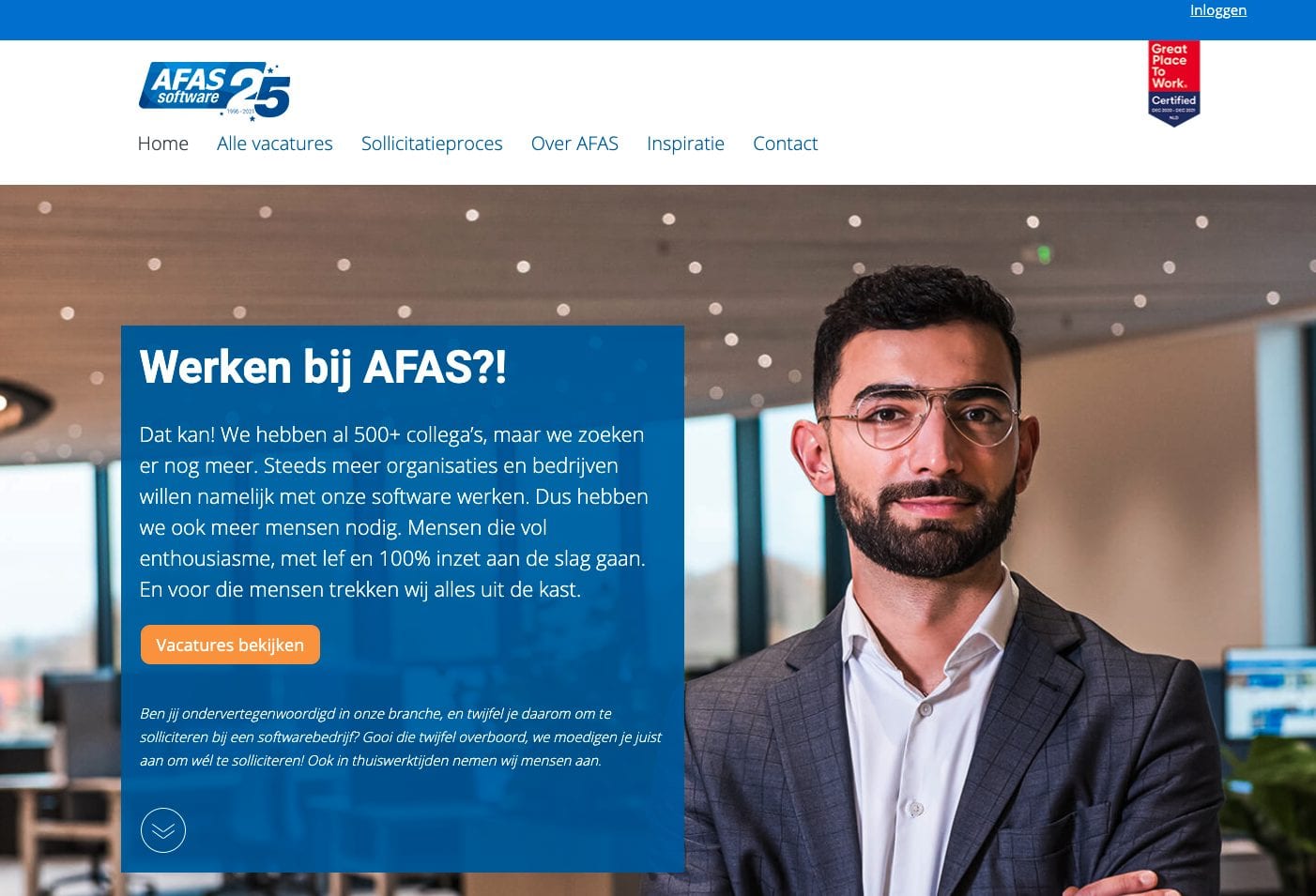 Voorbeeld van de werken-bij-pagina van afas.